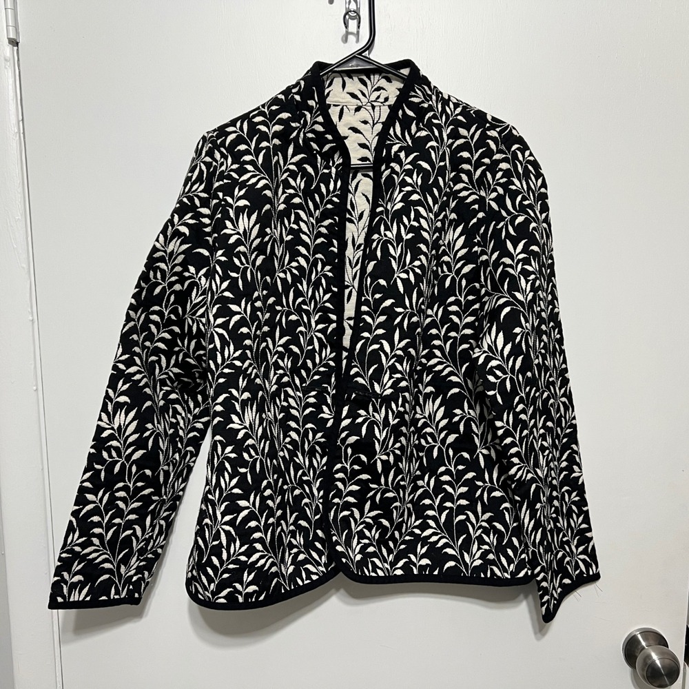 Trimdin‎ Tuscany Onyx Reversible Quilted Open Blazer Jacket Sz L Artsy Boho Chic